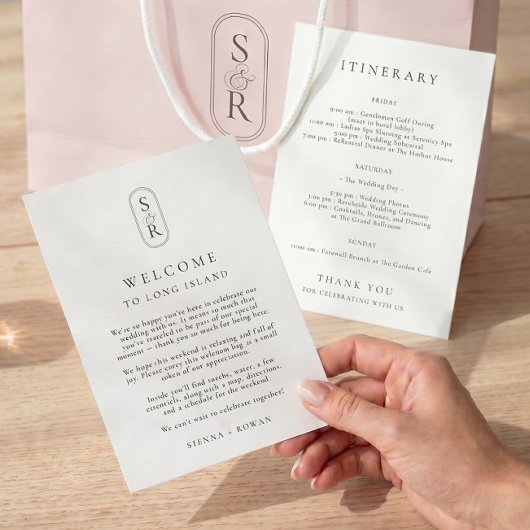 Minimalistische Hochzeitsprogrammkarte mit Monogra Dankeskarte