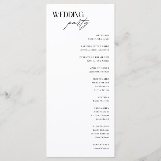 Minimalistische Hochzeitsprogrammkarte Programm (Rückseite)