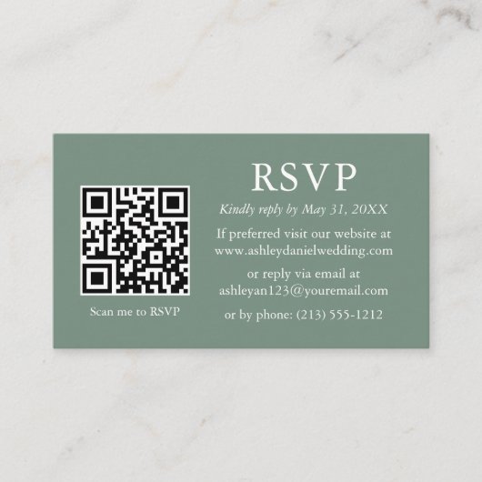 Minimalistische Hochzeitssage Green QR-UAWG Begleitkarte (Vorderseite)