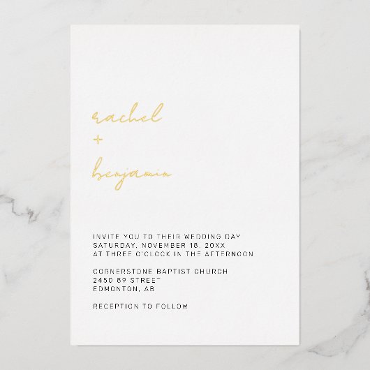 Minimalistische Hochzeitsschrift Moderne, einfache Folieneinladung (Vorderseite)