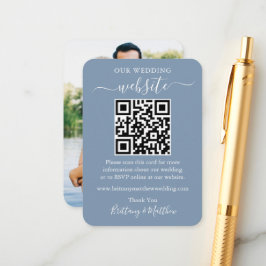 Minimalistische Hochzeitsseite Foto QR Dusty Blue Begleitkarte