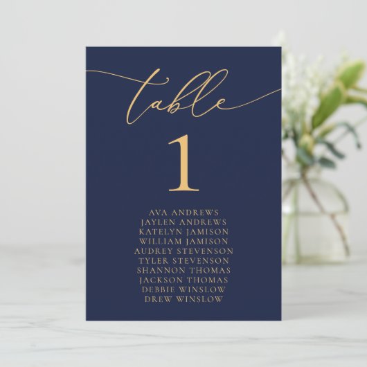 Minimalistische Hochzeitssitze für Navy Blue & Gol Einladung (Stehend Vorderseite)