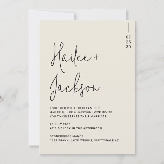 Minimalistische Hochzeitsskripte Einladung (Vorderseite)