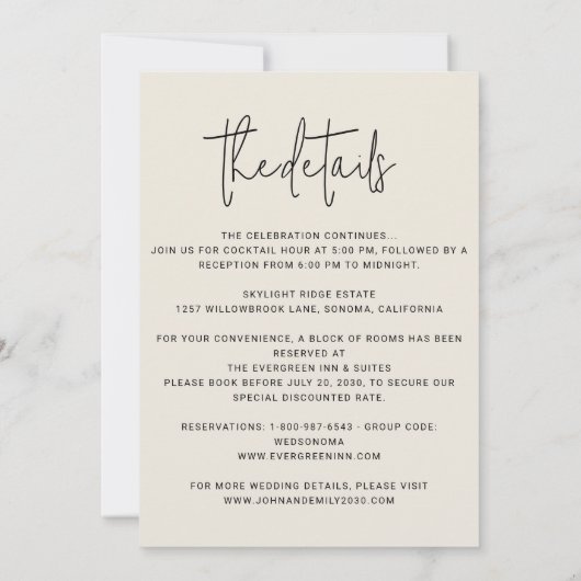 Minimalistische Hochzeitsskripte Einladung (Rückseite)