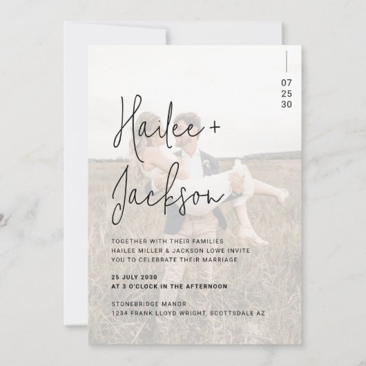 Minimalistische Hochzeitsskripte Einladung (Vorderseite)