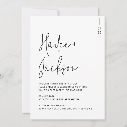 Minimalistische Hochzeitsskripte Einladung (Vorderseite)