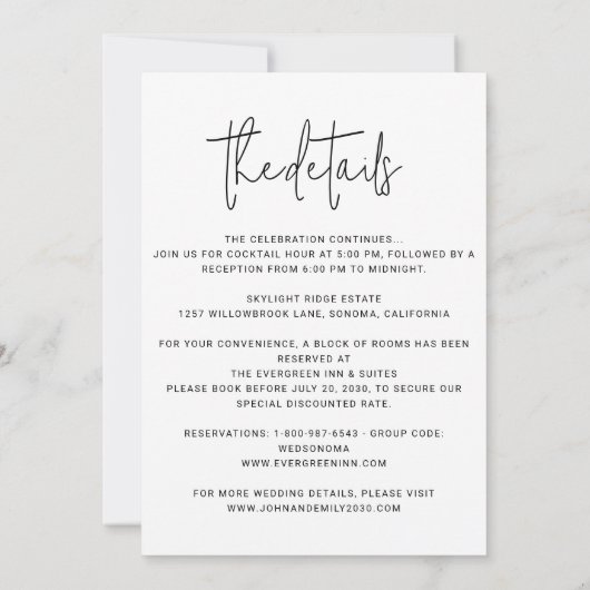 Minimalistische Hochzeitsskripte Einladung (Rückseite)