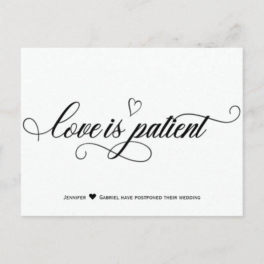 Minimalistische Hochzeitsstiftung: Patient wird ve Ankündigungspostkarte (Vorderseite)