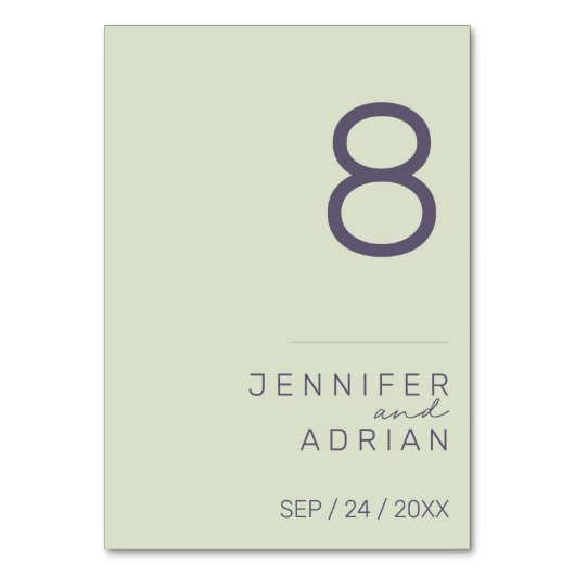 Minimalistische Hochzeitsstimmung - Tischnummer an (Vorderseite)