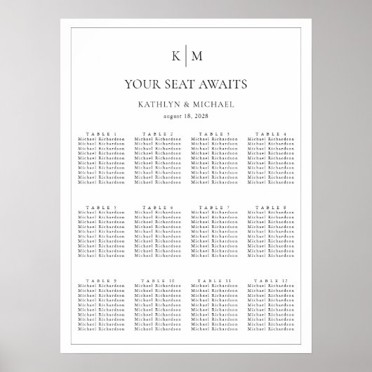 Minimalistische Hochzeitsstipps für 12 Tische Poster (Vorne)
