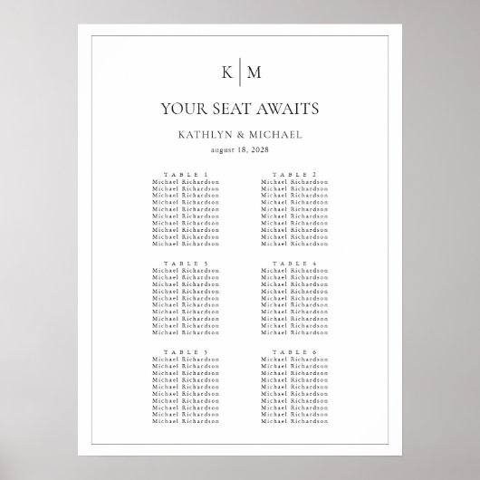 Minimalistische Hochzeitsstipps mit 6 Tischplakate Poster (Vorne)