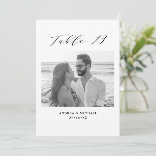 Minimalistische Hochzeitstabelle 13 Zahlen und Bil Ankündigung (Stehend Vorderseite)