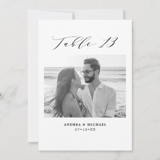 Minimalistische Hochzeitstabelle 13 Zahlen und Bil Ankündigung (Rückseite)