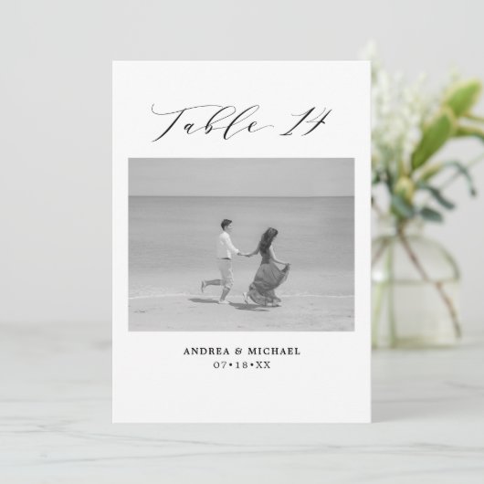 Minimalistische Hochzeitstabelle 14 Zahlen und Bil Ankündigung (Stehend Vorderseite)