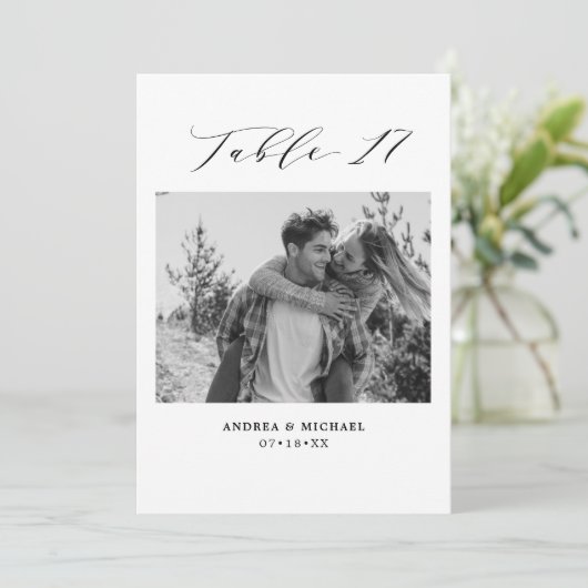 Minimalistische Hochzeitstabelle 17 Zahlen und Bil Ankündigung (Stehend Vorderseite)