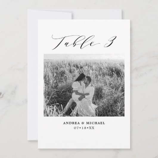 Minimalistische Hochzeitstabelle 3 Nummer & Bildka Ankündigung (Vorderseite)