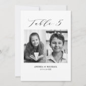 Minimalistische Hochzeitstabelle 5 Nummer & Bildka Ankündigung (Rückseite)