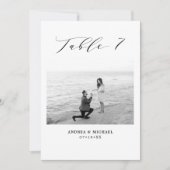Minimalistische Hochzeitstabelle 7 Nummer & Bildka Ankündigung (Vorderseite)