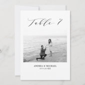 Minimalistische Hochzeitstabelle 7 Nummer & Bildka Ankündigung (Rückseite)