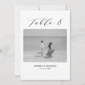 Minimalistische Hochzeitstabelle 8 Nummer & Bildka Ankündigung (Rückseite)