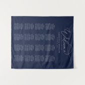 Minimalistische Hochzeitstabelle für Navy Blue Wandteppich (Vorderseite (Horizontal))