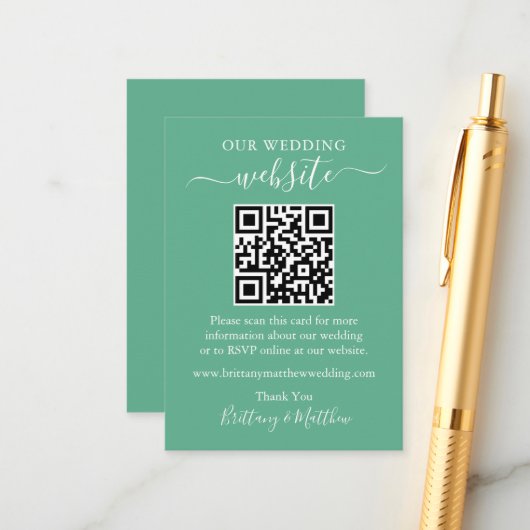 Minimalistische Hochzeitwebsite QR Neo Mint Green Begleitkarte (Vorderseite/Rückseite Beispiel)