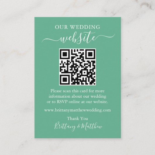 Minimalistische Hochzeitwebsite QR Neo Mint Green Begleitkarte (Vorderseite)