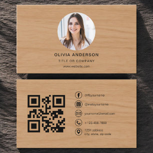 Minimalistische Holz-Visitenkarte mit QR-Code für Visitenkarte