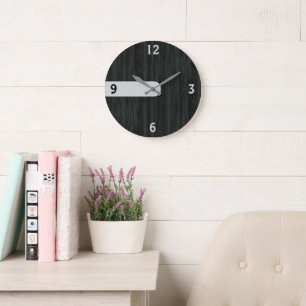Minimalistische Holzkorn-Wanduhr aus Holzkohle Große Wanduhr