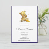 Minimalistische Honey Bear Baby Dusche Einladung (Stehend Vorderseite)