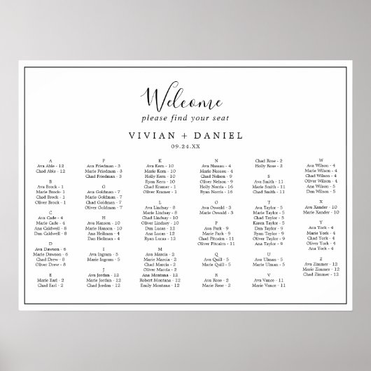 Minimalistische horizontale Alphabetisierungstabel Poster (Vorne)