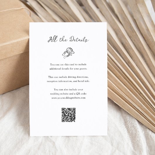 Minimalistische Horseshoe Wedding Guest Details QR Begleitkarte