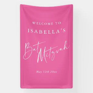 Minimalistische Hot Pink Custom Bat Mitzvah Begrüß Banner