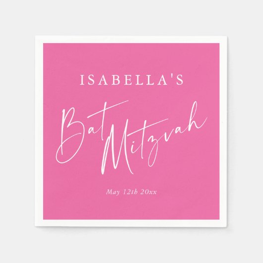 Minimalistische Hot-Pink-Custom-Bat-Mitzwa-Begrüßu Serviette (Vorderseite)