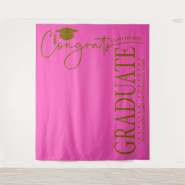 Minimalistische Hot Pink & Gold Glückwunsch Gradua Wandteppich