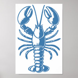 Minimalistische Hummer Linie Art Blue Kontur Nauti Poster