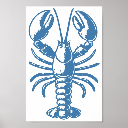 Minimalistische Hummer Linie Art Blue Kontur Nauti Poster (Vorne)