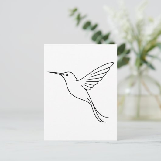 Minimalistische Hummingbird Line Kunst im Flug Postkarte (Stehend Vorderseite)