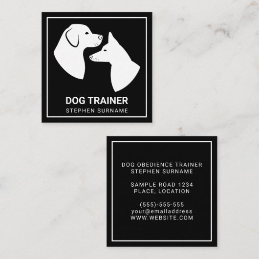 Minimalistische Hunde - Silhouetten auf Schwarz -  Quadratische Visitenkarte (Vorne/Hinten)