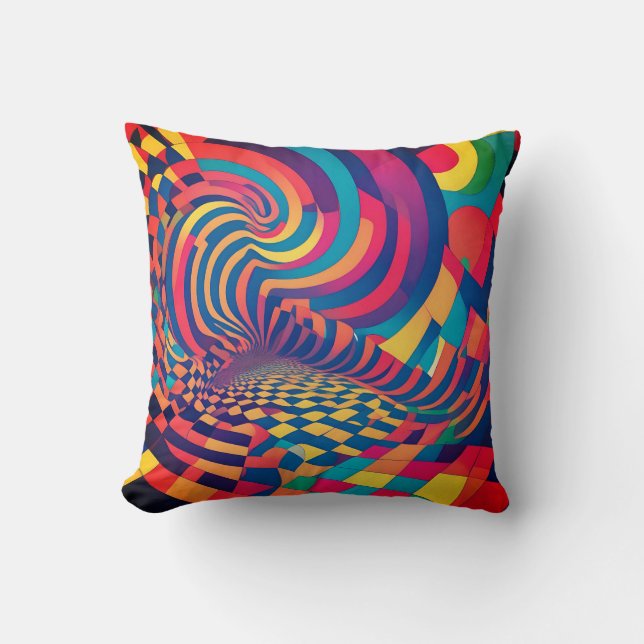 Minimalistische Illusion: Verwirbelnde Schachbrett Kissen (Vorderseite)