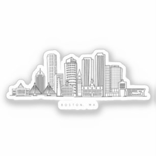 Minimalistische Illustration der Skyline von Bosto Aufkleber