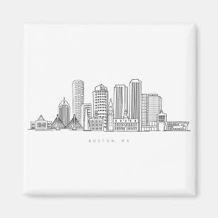 Minimalistische Illustration der Skyline von Bosto Magnet