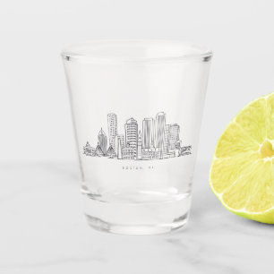 Minimalistische Illustration der Skyline von Bosto Schnapsglas