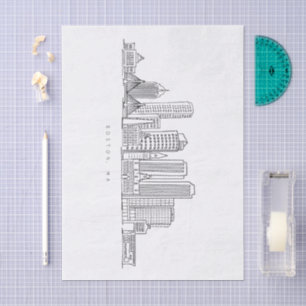 Minimalistische Illustration der Skyline von Bosto Seidenpapier
