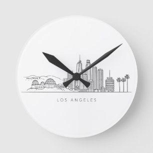 Minimalistische Illustration der Skyline von Los A Runde Wanduhr