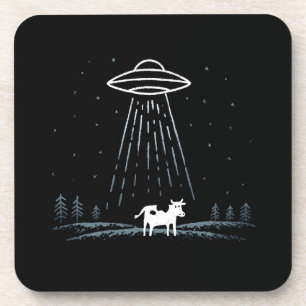 Minimalistische Illustration eines UFOs, das eine Getränkeuntersetzer