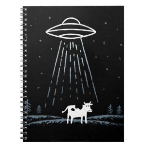 Minimalistische Illustration eines UFOs, das eine Notizblock