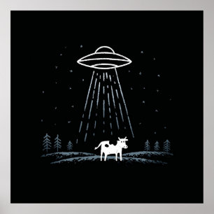 Minimalistische Illustration eines UFOs, das eine  Poster