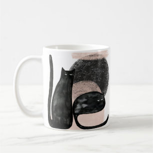 Minimalistische Illustration schwarzer Katzen, mod Kaffeetasse