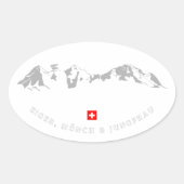 Minimalistische Illustration von Eiger, Mönch und  Ovaler Aufkleber (Vorderseite)
